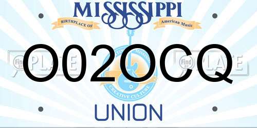 O02OCQ Mississippi License Plate