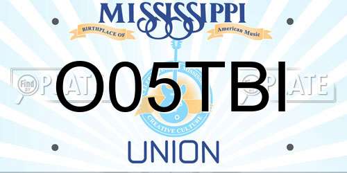O05TBI Mississippi License Plate