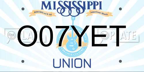 O07YET Mississippi License Plate