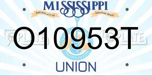 O10953T Mississippi License Plate