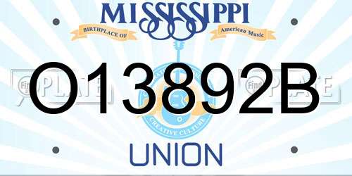 O13892B Mississippi License Plate