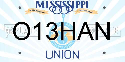 O13HAN Mississippi License Plate