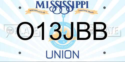 O13JBB Mississippi License Plate