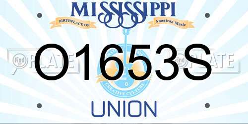 O1653S Mississippi License Plate