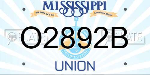O2892B Mississippi License Plate