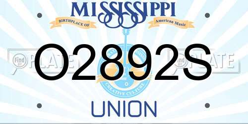 O2892S Mississippi License Plate