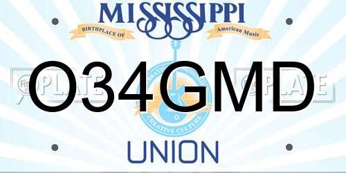 O34GMD Mississippi License Plate