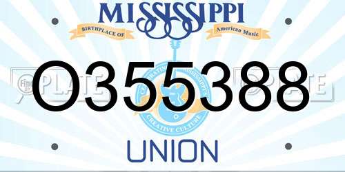 O355388 Mississippi License Plate
