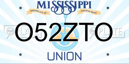 O52ZTO Mississippi License Plate