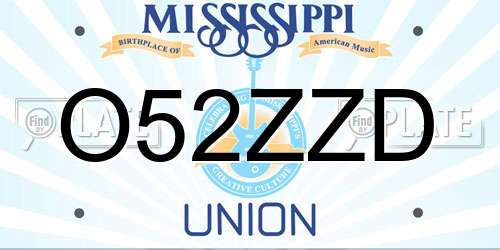 O52ZZD Mississippi License Plate