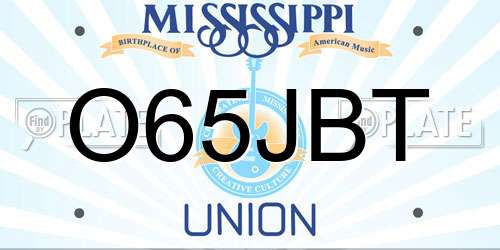 O65JBT Mississippi License Plate