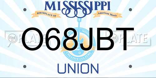O68JBT Mississippi License Plate