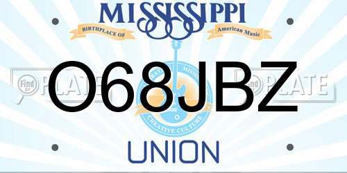 O68JBZ Mississippi License Plate