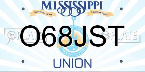 O68JST Mississippi License Plate