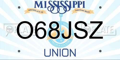 O68JSZ Mississippi License Plate