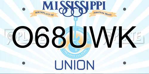 O68UWK Mississippi License Plate