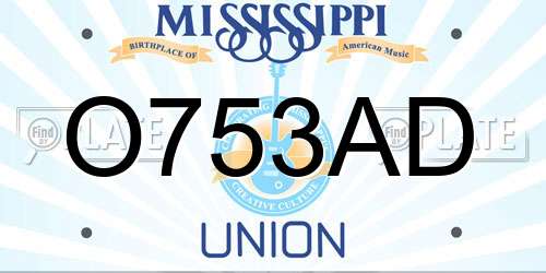 O753AD Mississippi License Plate