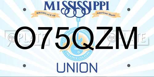 O75QZM Mississippi License Plate