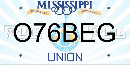 O76BEG Mississippi License Plate