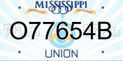 O77654B Mississippi License Plate
