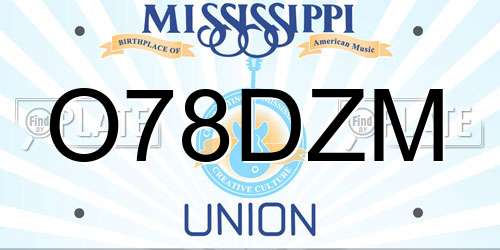 O78DZM Mississippi License Plate