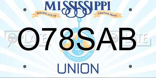 O78SAB Mississippi License Plate