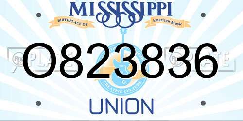 O823836 Mississippi License Plate