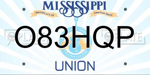 O83HQP Mississippi License Plate