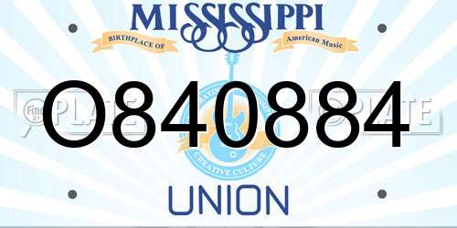 O840884 Mississippi License Plate