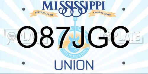 O87JGC Mississippi License Plate