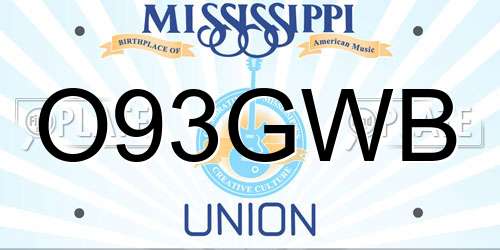 O93GWB Mississippi License Plate