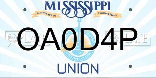 OA0D4P Mississippi License Plate