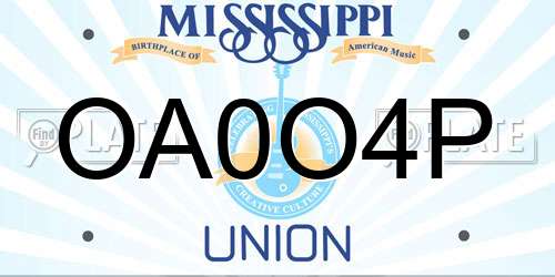 OA0O4P Mississippi License Plate