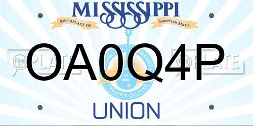 OA0Q4P Mississippi License Plate