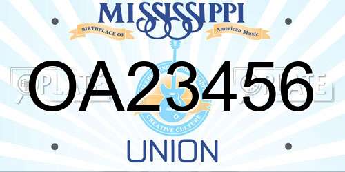 OA23456 Mississippi License Plate