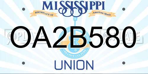 OA2B580 Mississippi License Plate
