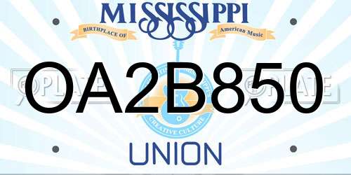 OA2B850 Mississippi License Plate