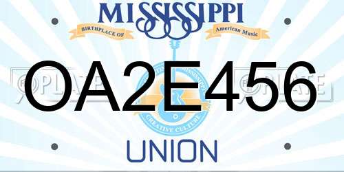 OA2E456 Mississippi License Plate
