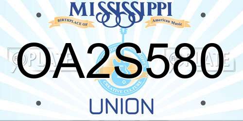 OA2S580 Mississippi License Plate