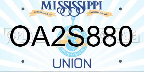 OA2S880 Mississippi License Plate