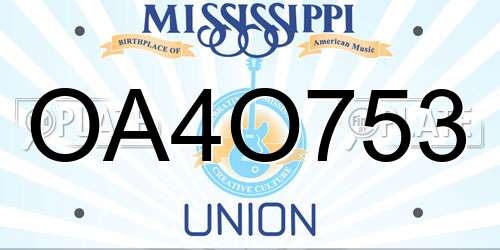 OA4O753 Mississippi License Plate