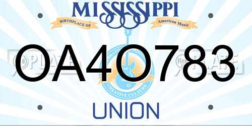 OA4O783 Mississippi License Plate