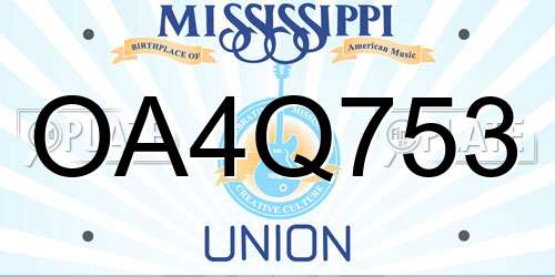 OA4Q753 Mississippi License Plate