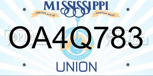 OA4Q783 Mississippi License Plate