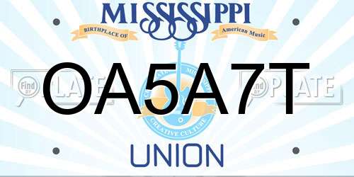 OA5A7T Mississippi License Plate