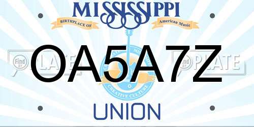 OA5A7Z Mississippi License Plate