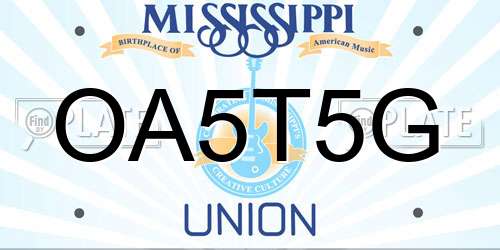 OA5T5G Mississippi License Plate