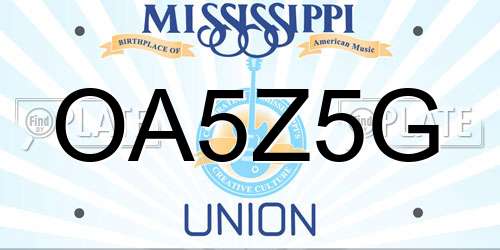 OA5Z5G Mississippi License Plate