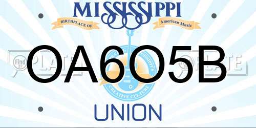 OA6O5B Mississippi License Plate