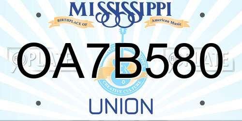 OA7B580 Mississippi License Plate